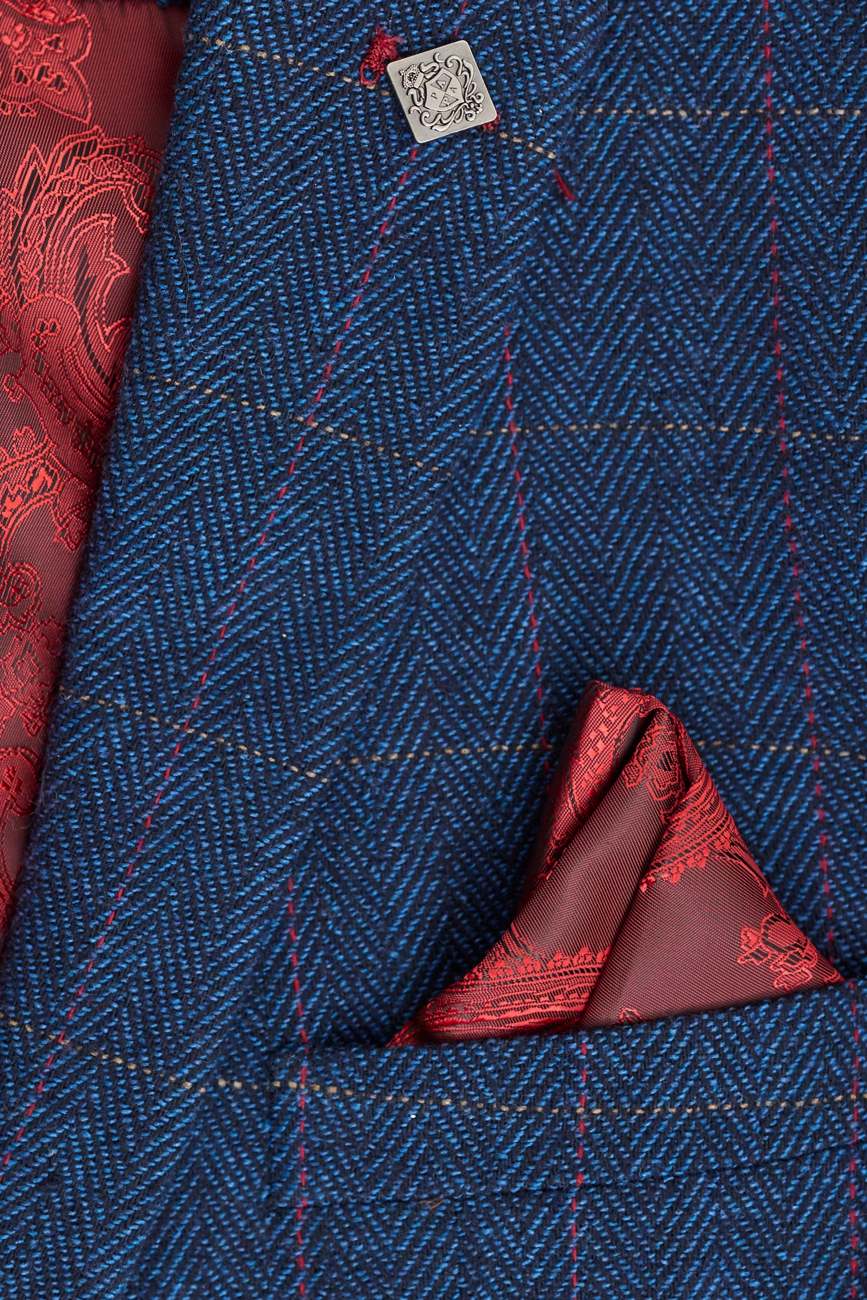 Scott Men's Blue 3-Piece Tweed Check Suit