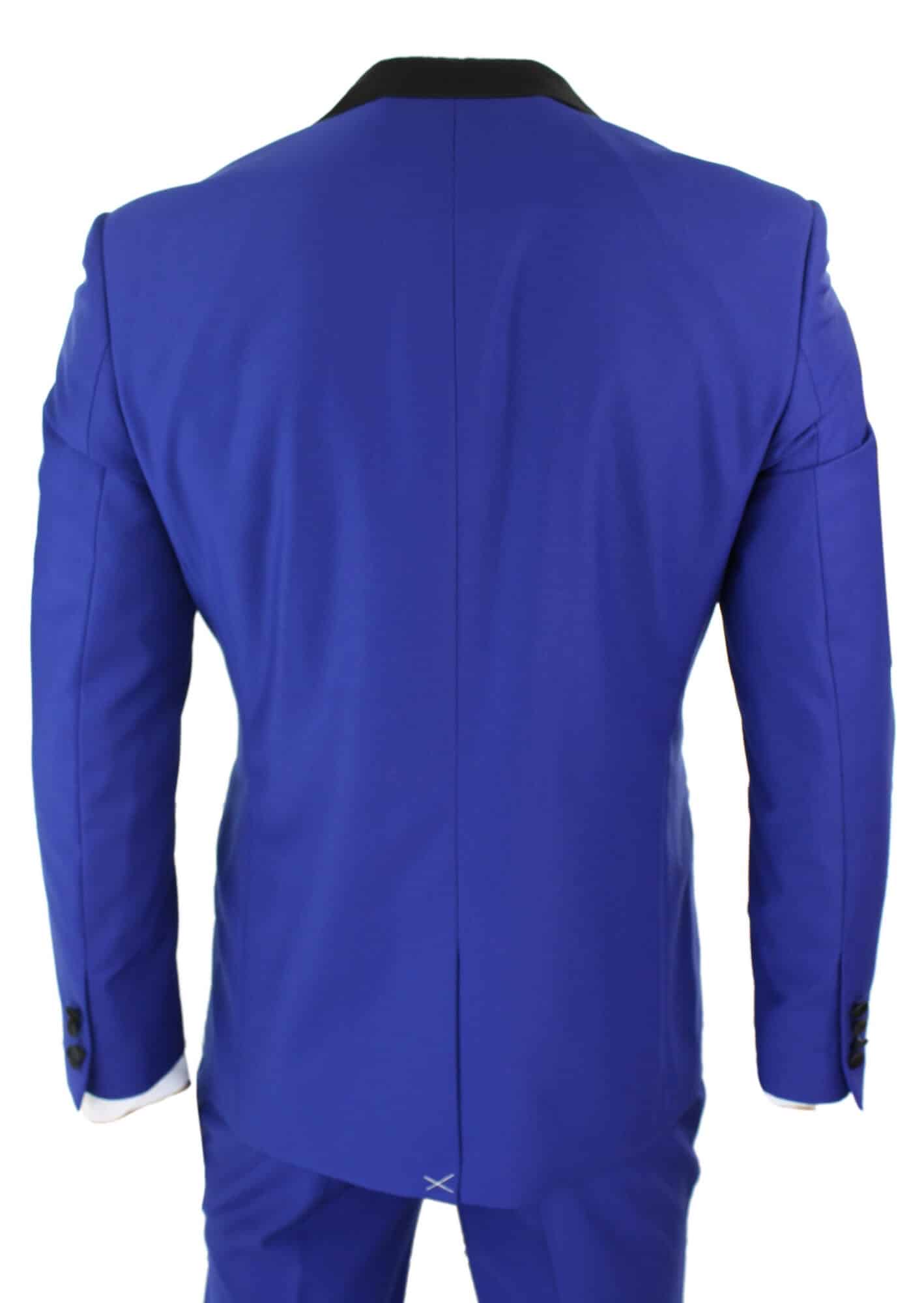 Paul Andrew Regent Blue - Mens 3 Piece Blue Black Satin Tuxedo Dinner Suit Tailored Fit Wedding Prom Groom
