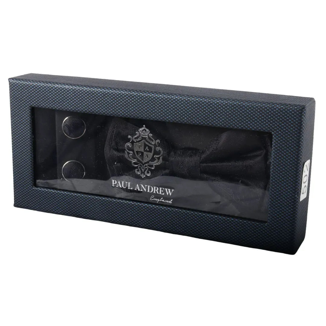 Men's Black Bow Tie Pocket Square Cuff Links Gift Set