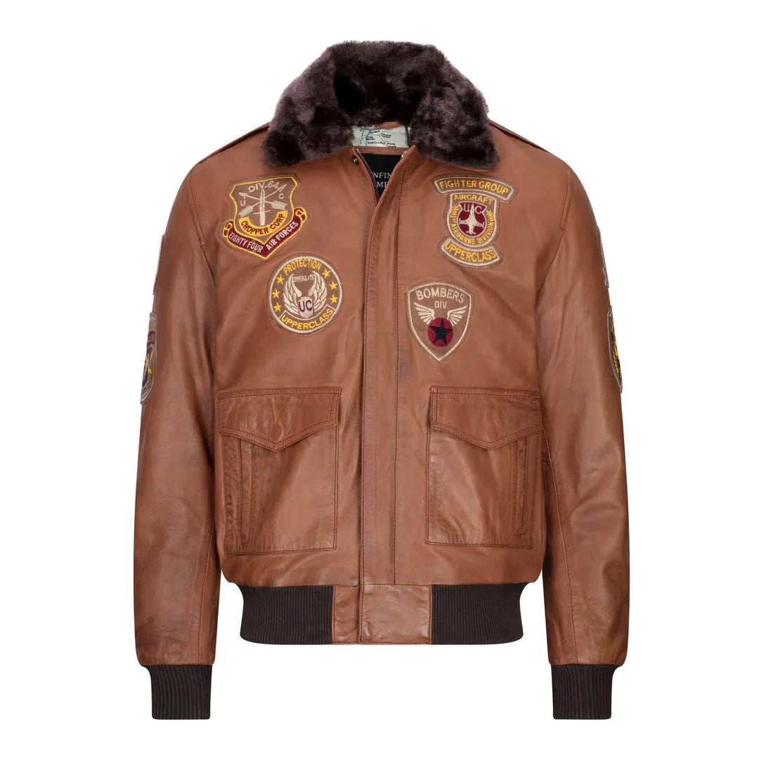 Men's Aviator Flying Pilot Bomber Jacket Timber Removable Black Fur Collar