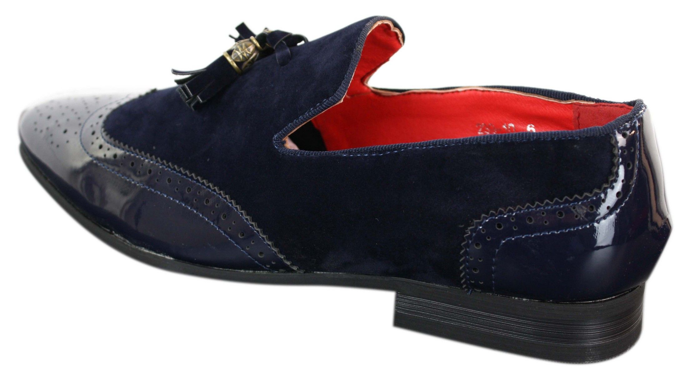 Patron 239-10 Mens Slip On Tassel Driving Shoes Shiny Black Patent Leather PU Suede Loafers