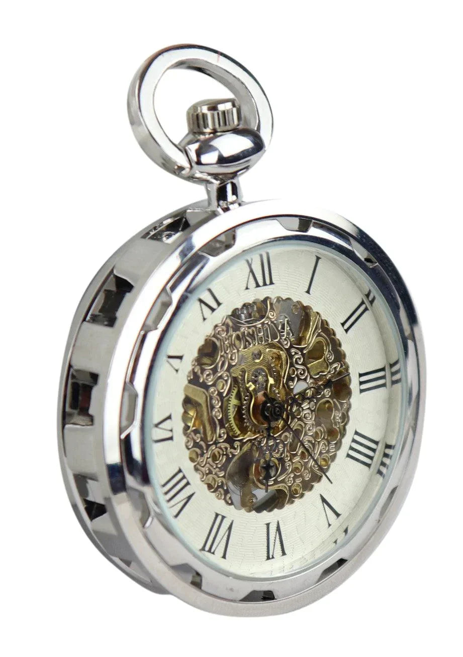 Automatic Mechanical Vintage Pocket Silver Color Watch