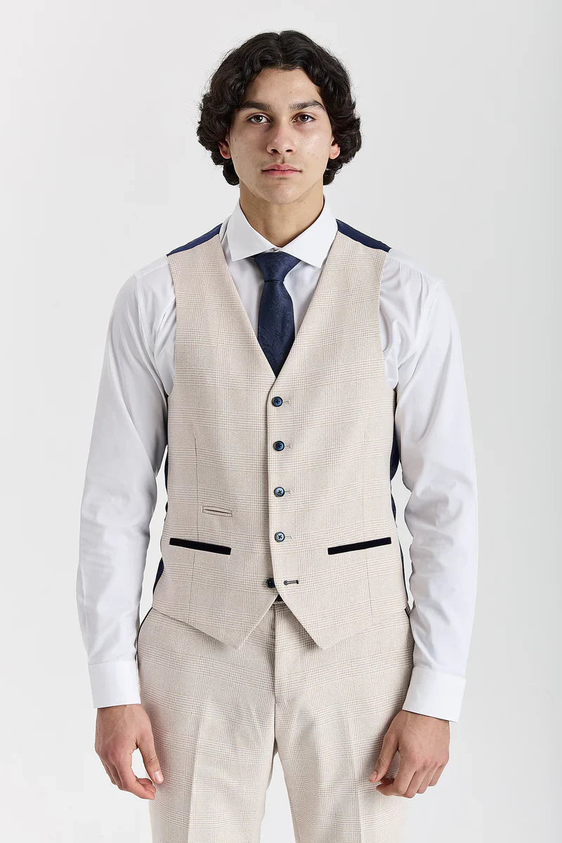 Regent - Cream Check Waistcoat for Men
