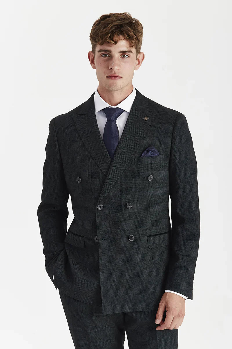 Regent - Green Checked Double Breasted Blazer for Men