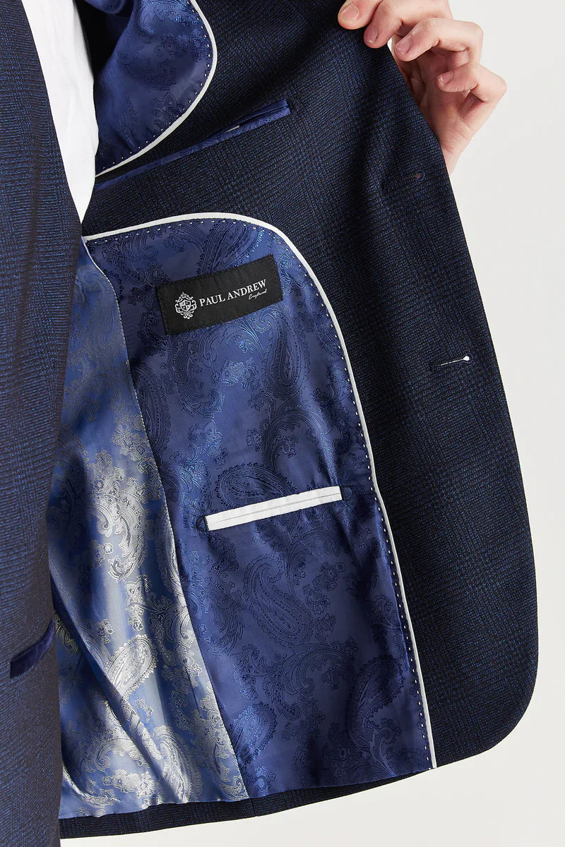 Regent - Men's Navy Checked Tailored Fit Blazer