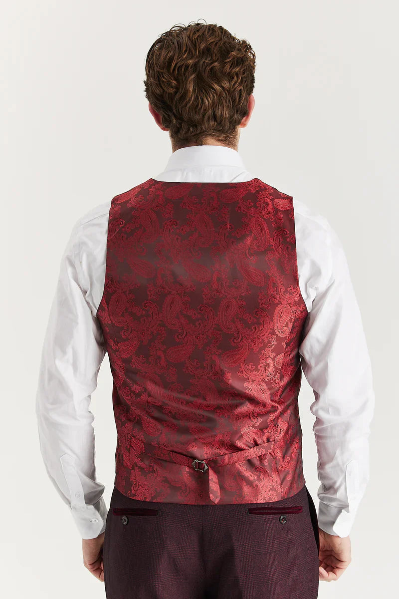 Regent - Men's Wine Plaid Check Waistcoat
