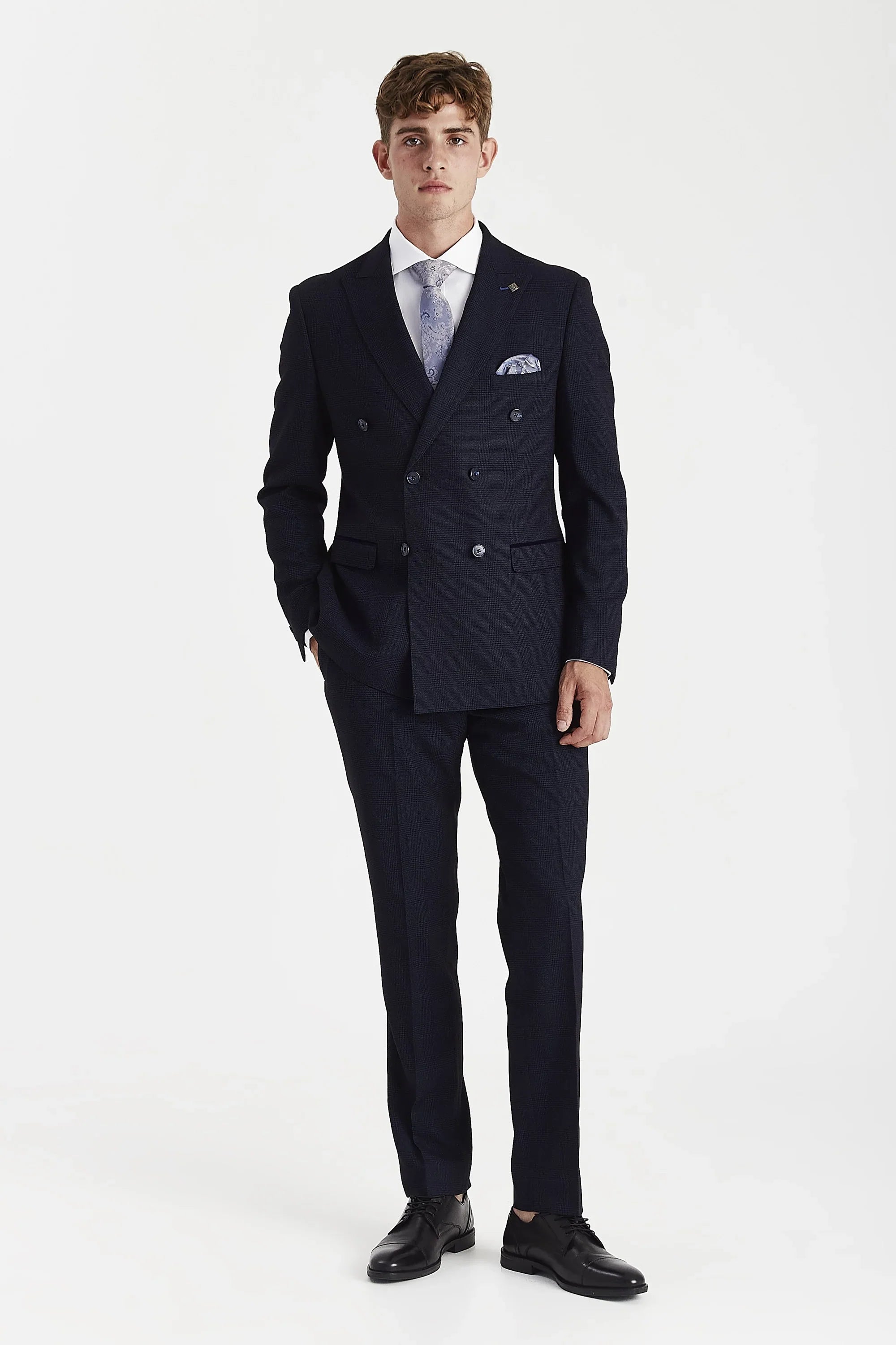 Regent - Navy Checked Double Breasted Blazer for Men