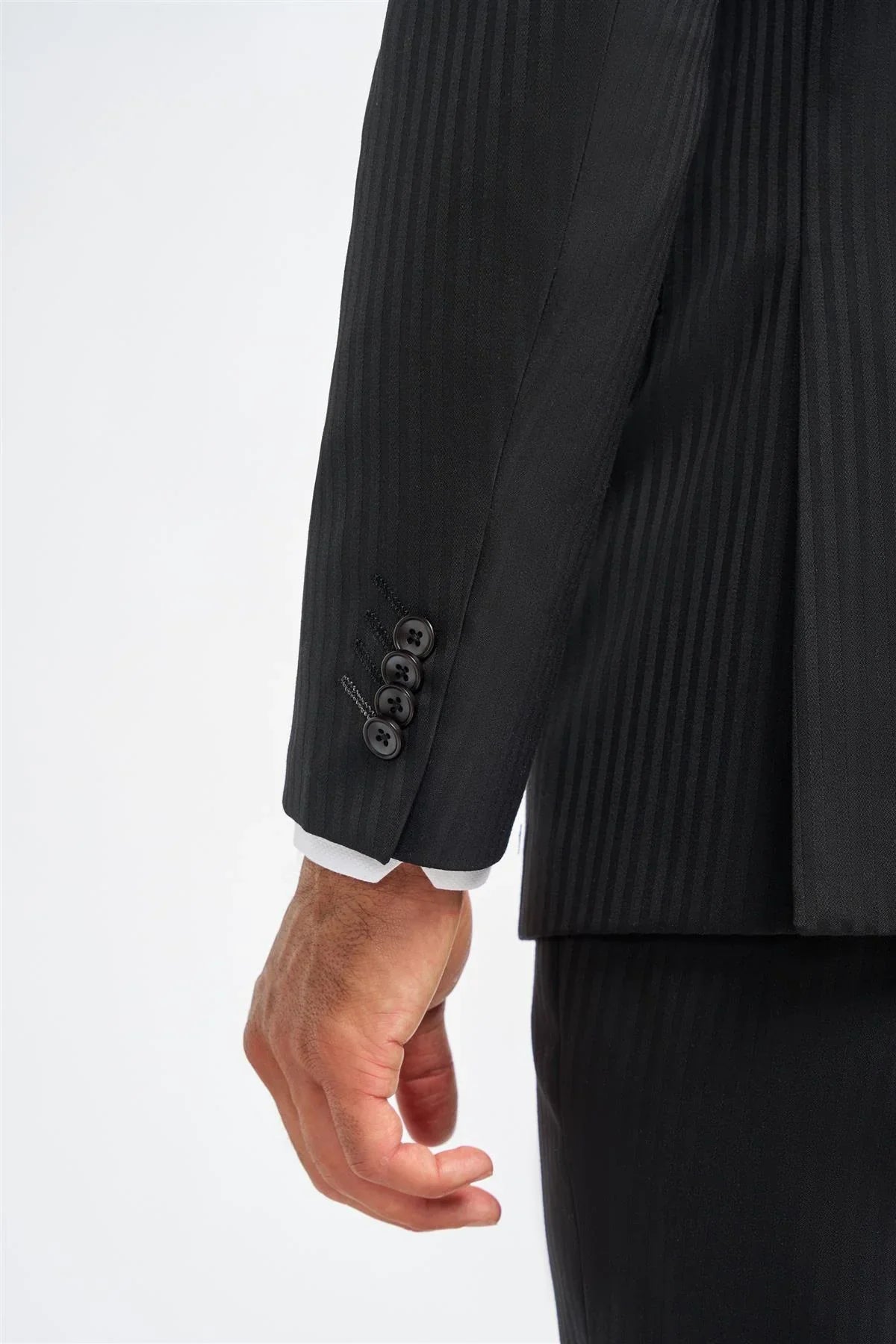 Roberto - Men's Black Shadow Stripes Tailored Fit Blazer