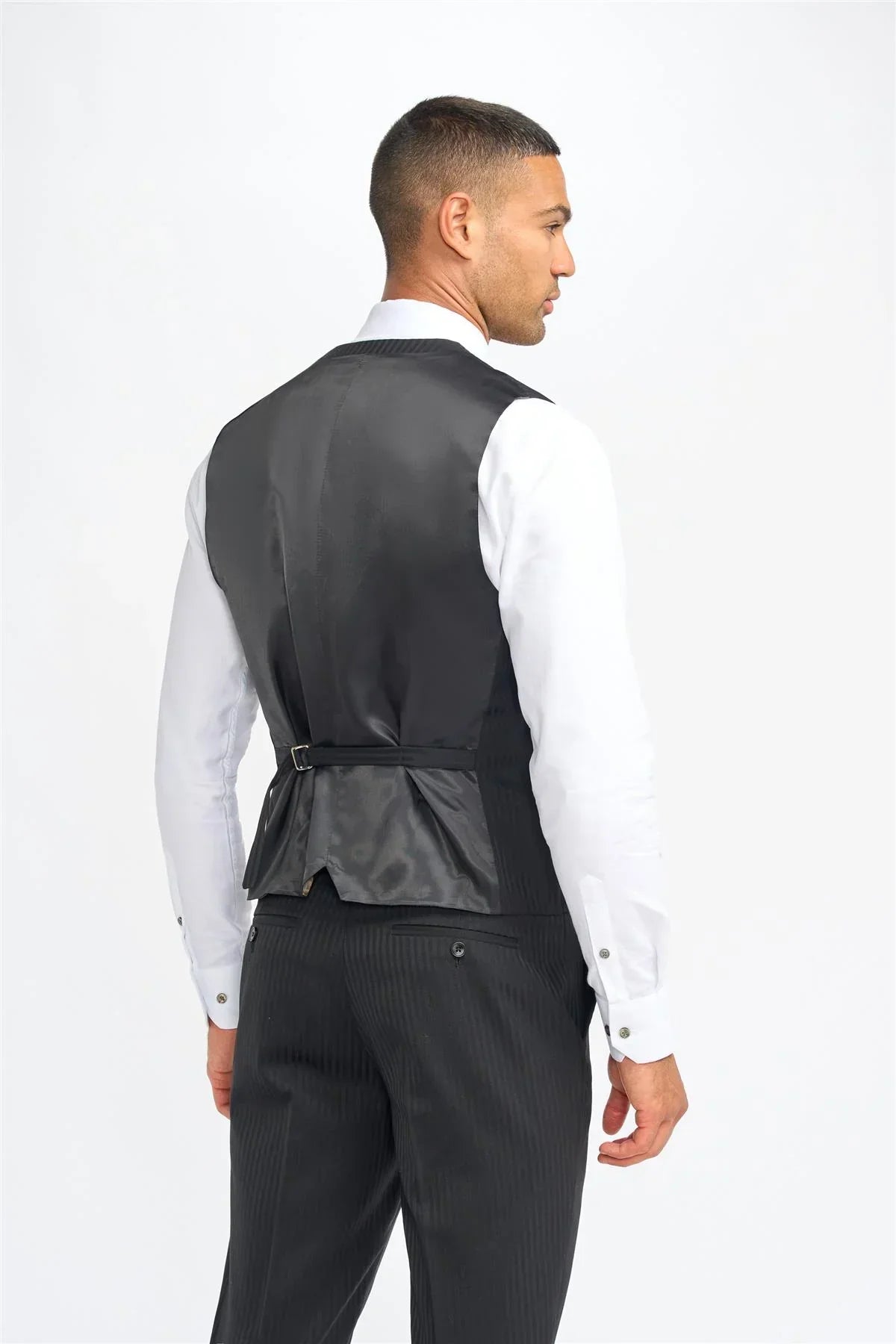 Roberto - Men's Black 3 Piece Shadow Stripes Wool Blend Suit