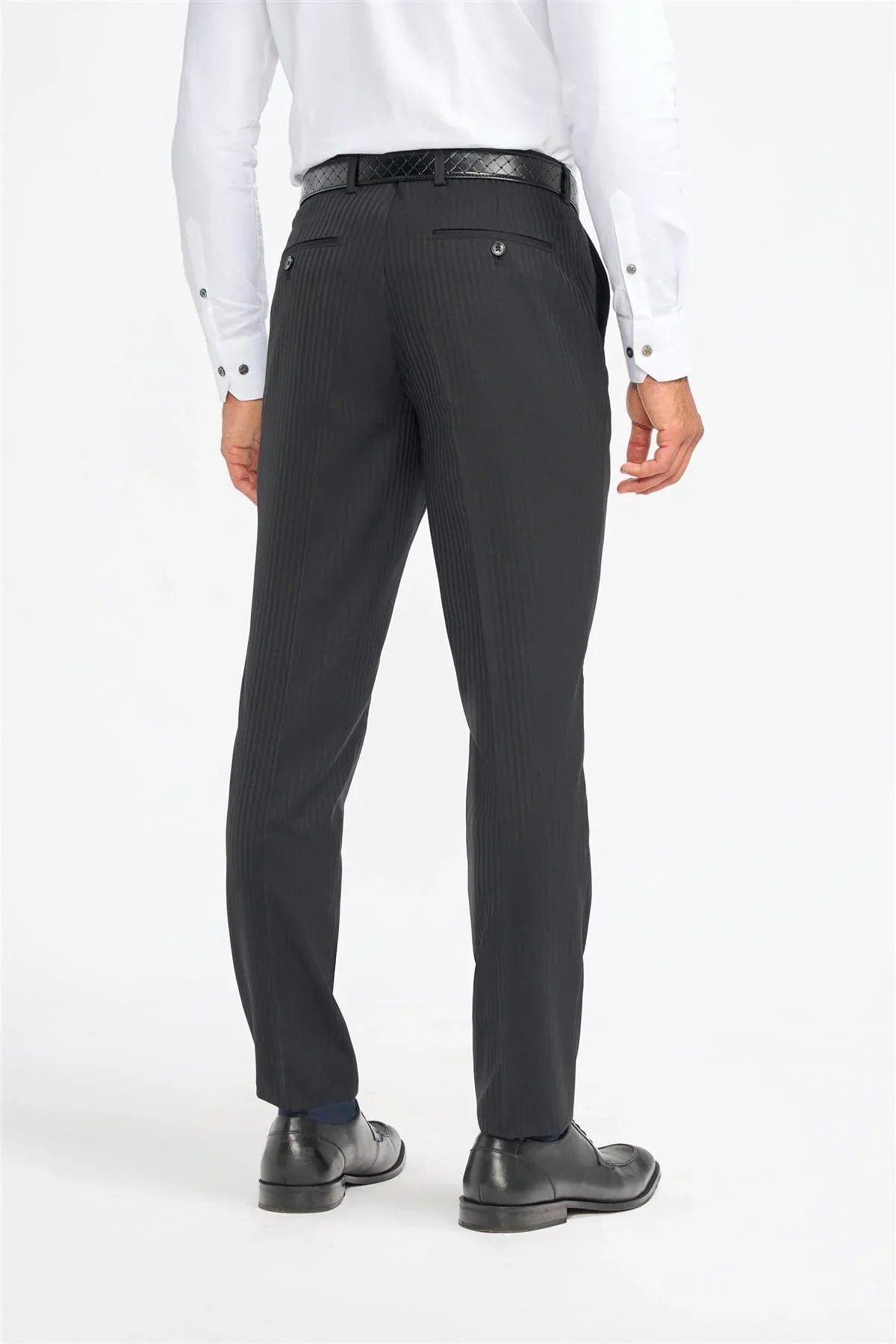 Roberto - Men's Black 3 Piece Shadow Stripes Wool Blend Suit