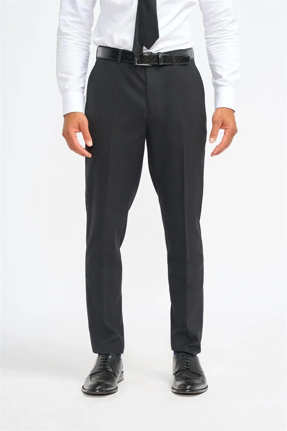 Roberto - Men's Black 3 Piece Shadow Stripes Wool Blend Suit