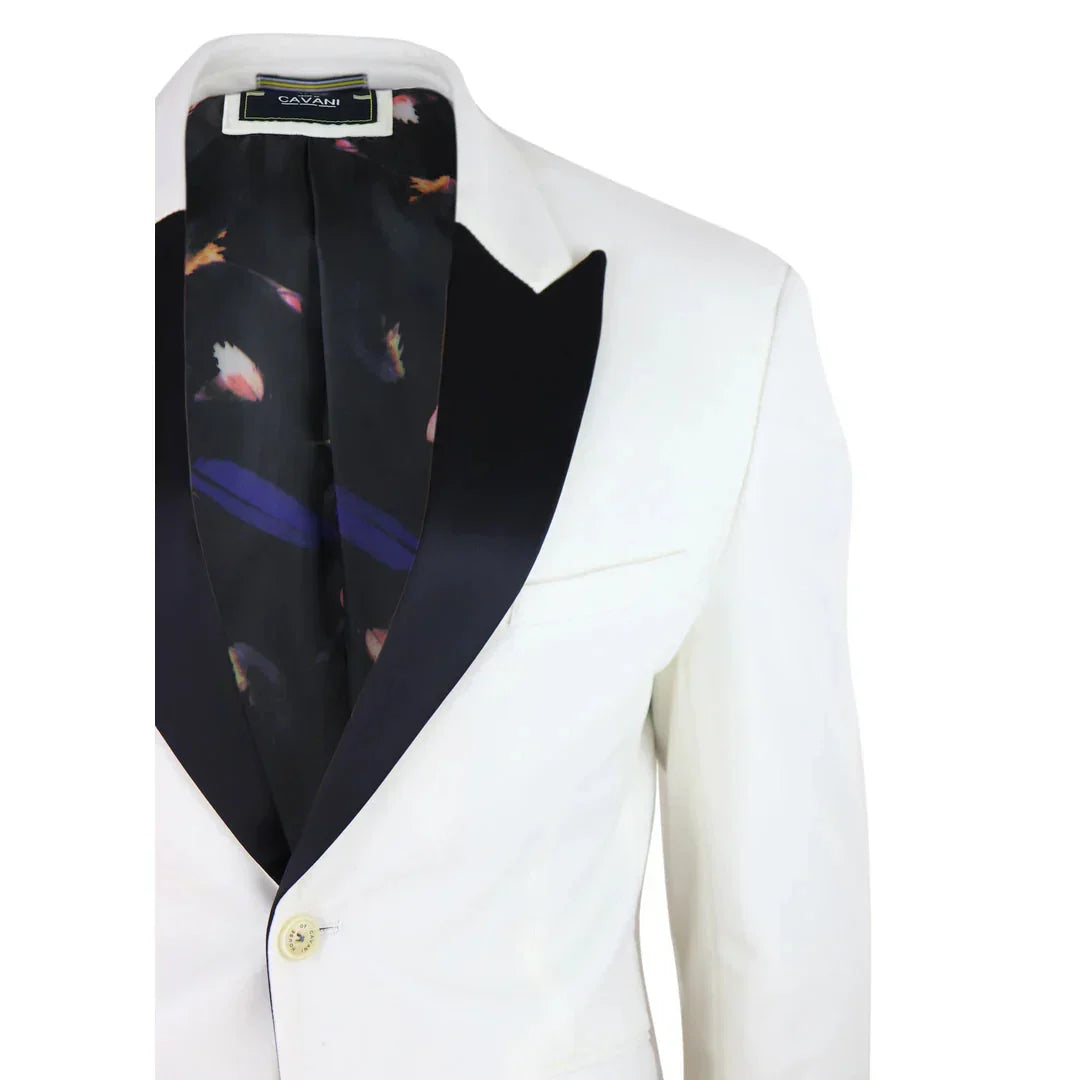 Rosa - Men's Soft Velvet Ivory Cream 1 Button Dinner Jacket Tuxedo Blazer Fit