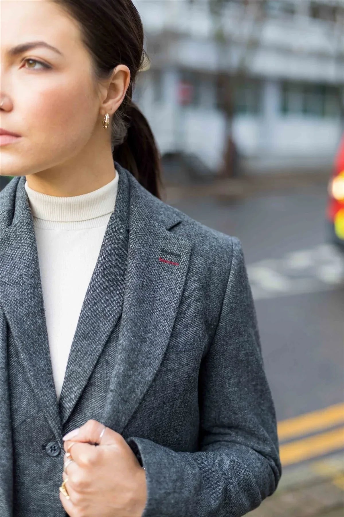 Womens Blazer Suit Wool Tweed Elbow Patch 1920s Vintage Classic Grey