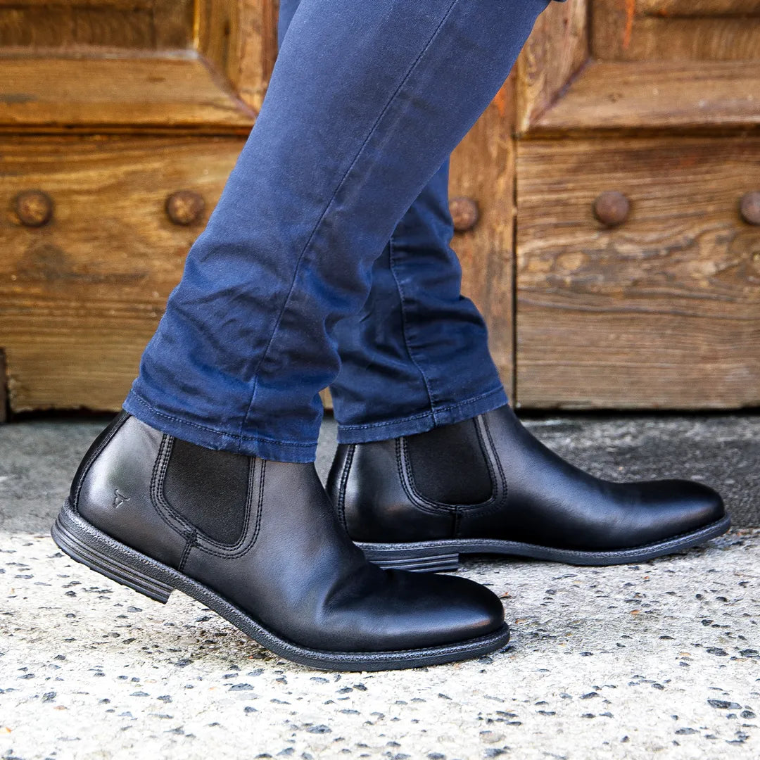 Sergio - Men's Black Slip On Leather Chelsea Boots