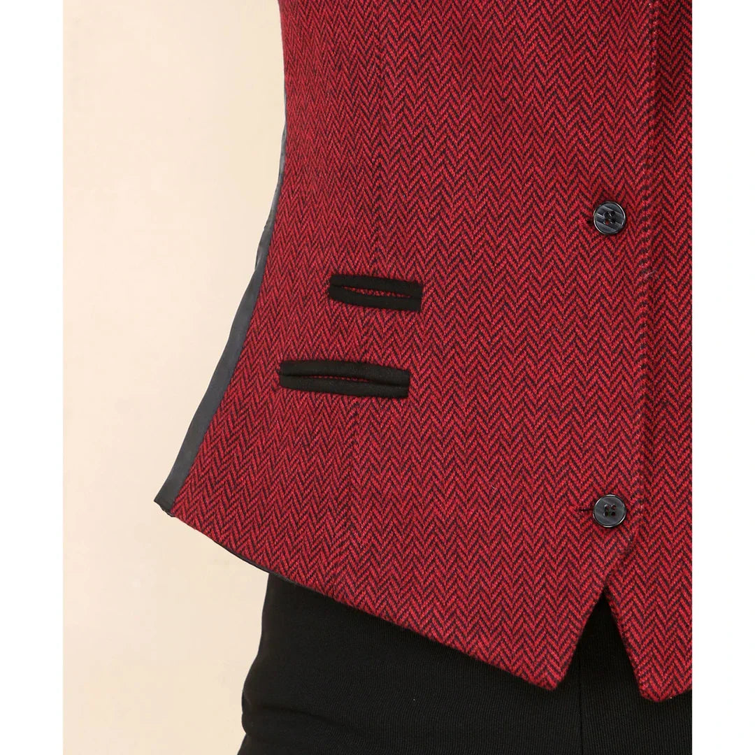 Women's Tweed Herringbone Waistcoat Wine Red Classic 1920s