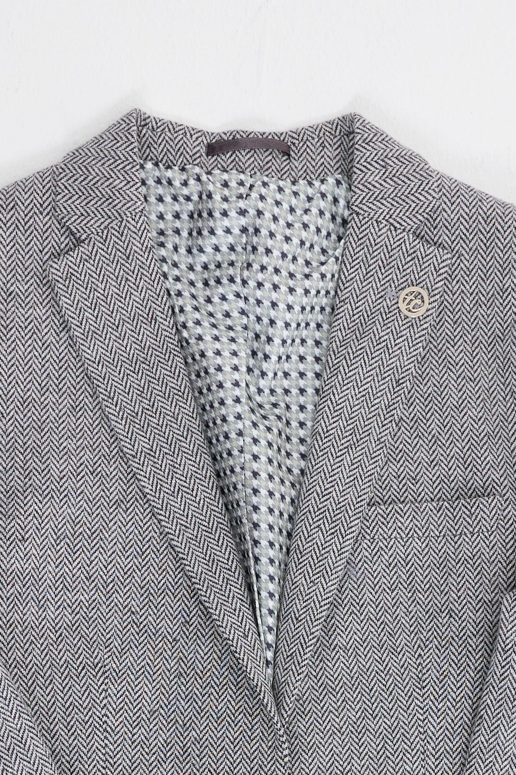 Men's Light Grey 3 Piece Tweed Herringbone Suit - STZ11