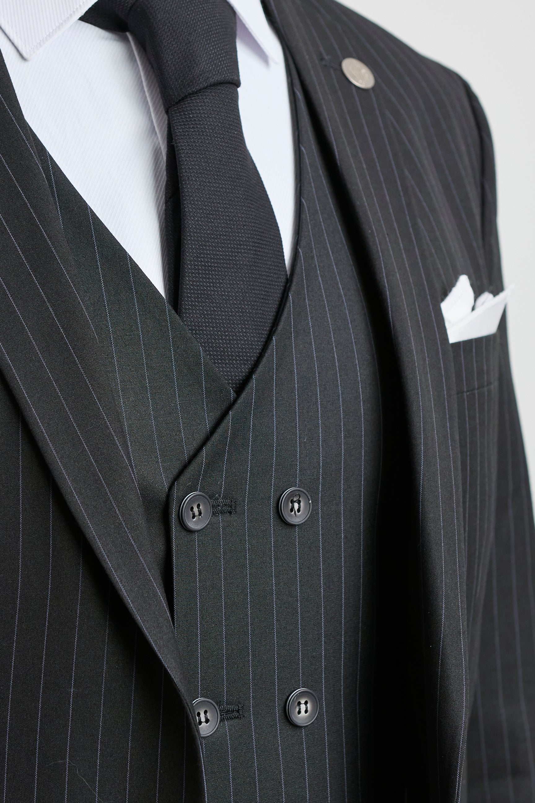 Mens Black 3 Piece Pinstripe Suit