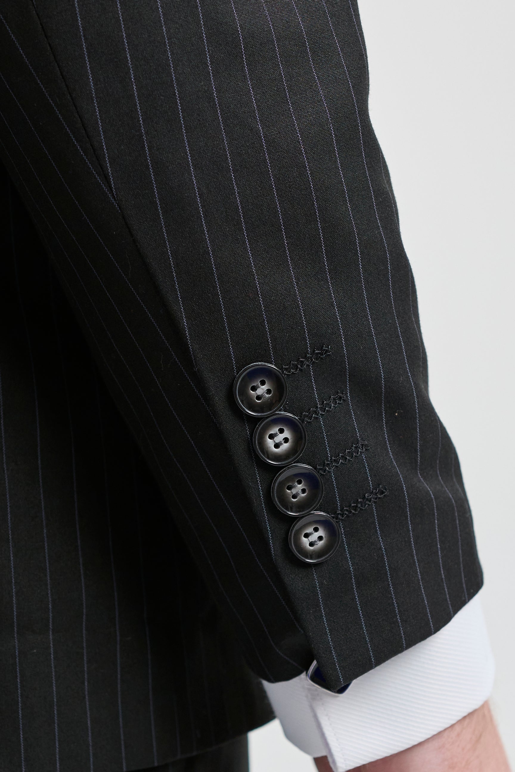 Mens Black 3 Piece Pinstripe Suit