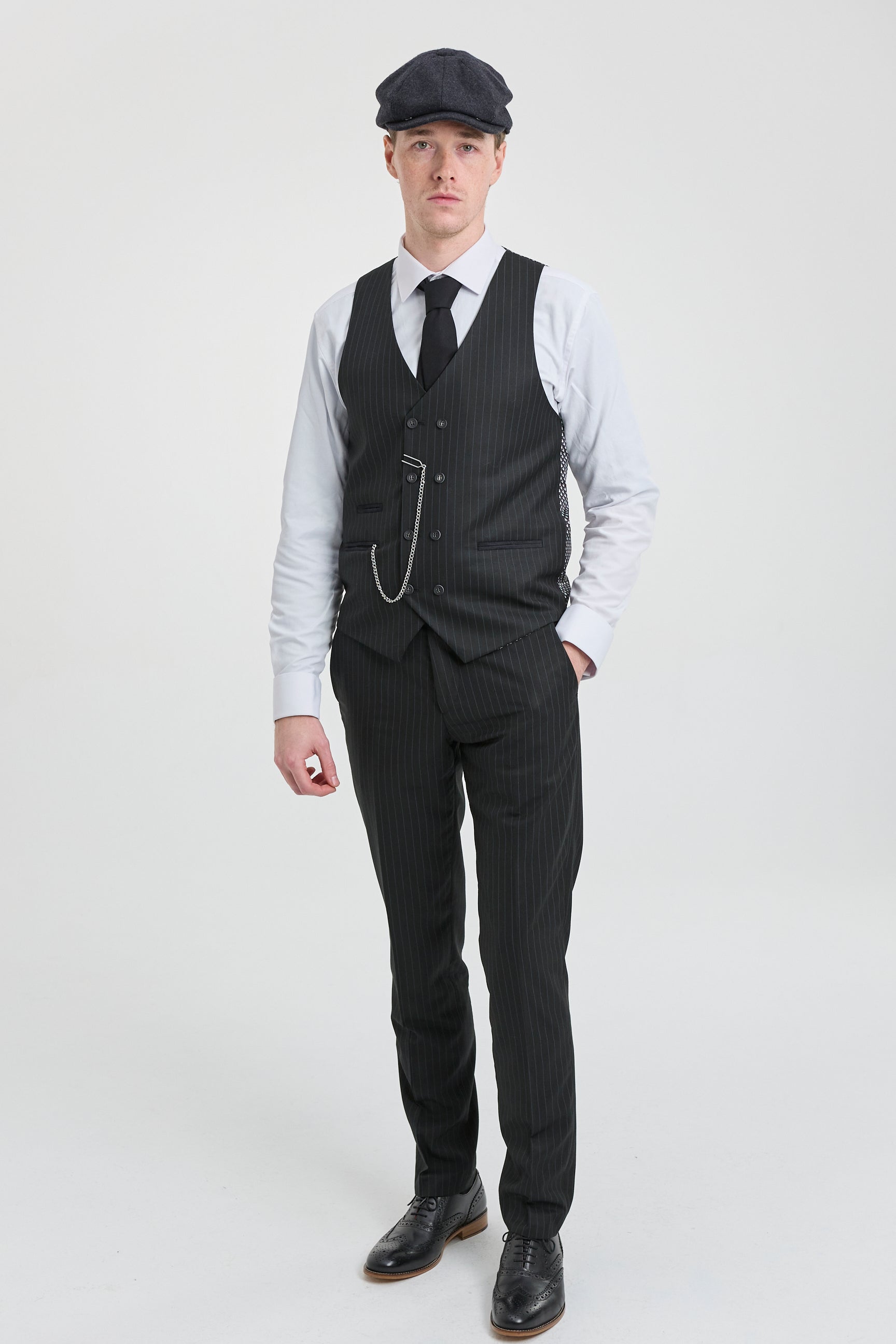 Mens Black 3 Piece Pinstripe Suit