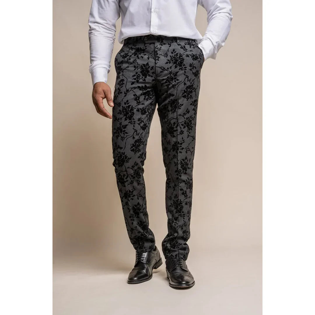 Georgi - Men's Black Floral Trousers