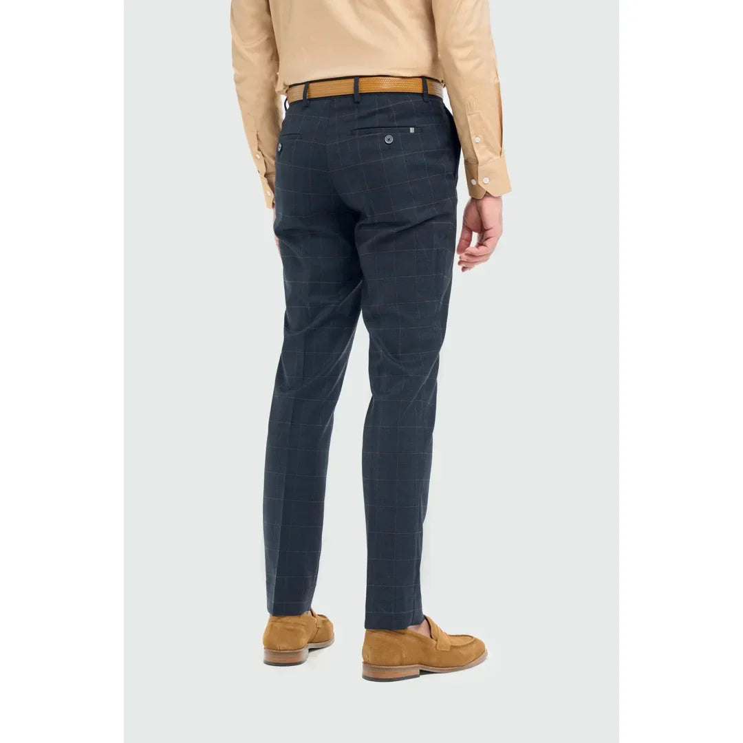Torino - Men's Navy Check Formal Trousers