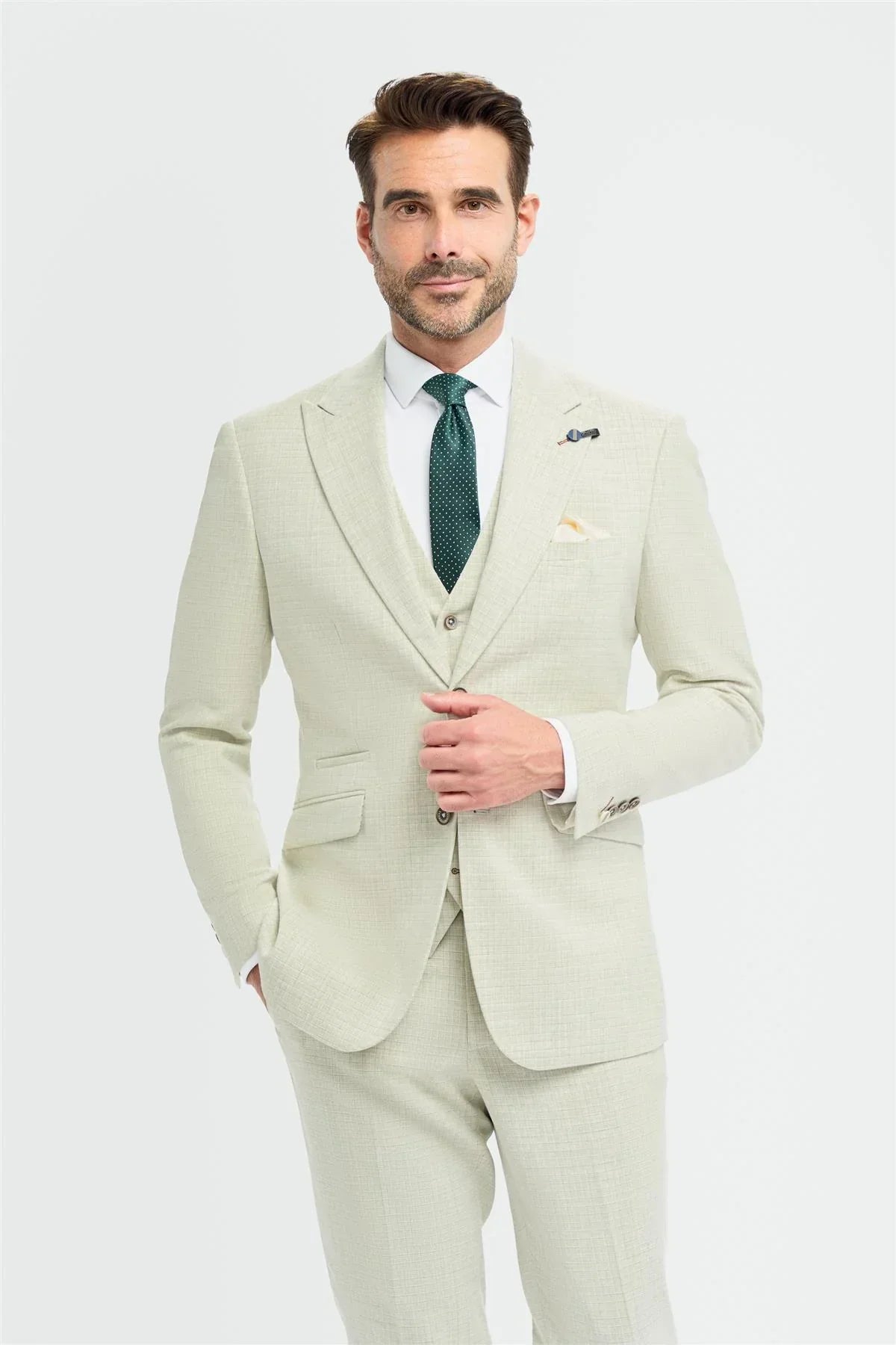Tropez - Men's 3 Piece Sage Green Tailored Fit Suit