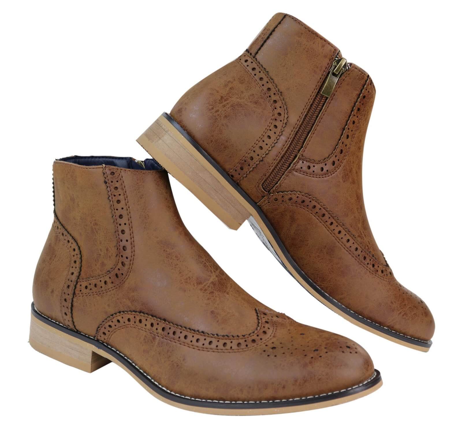 Mens Zip-Up 1920s Vintage Brogue Boots