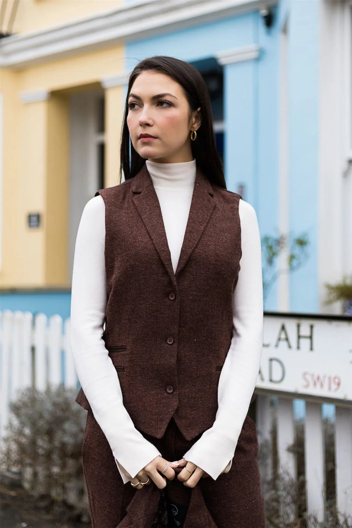 WS-12 - Women's Tweed Suit Trousers Herringbone Wool Rust Brown
