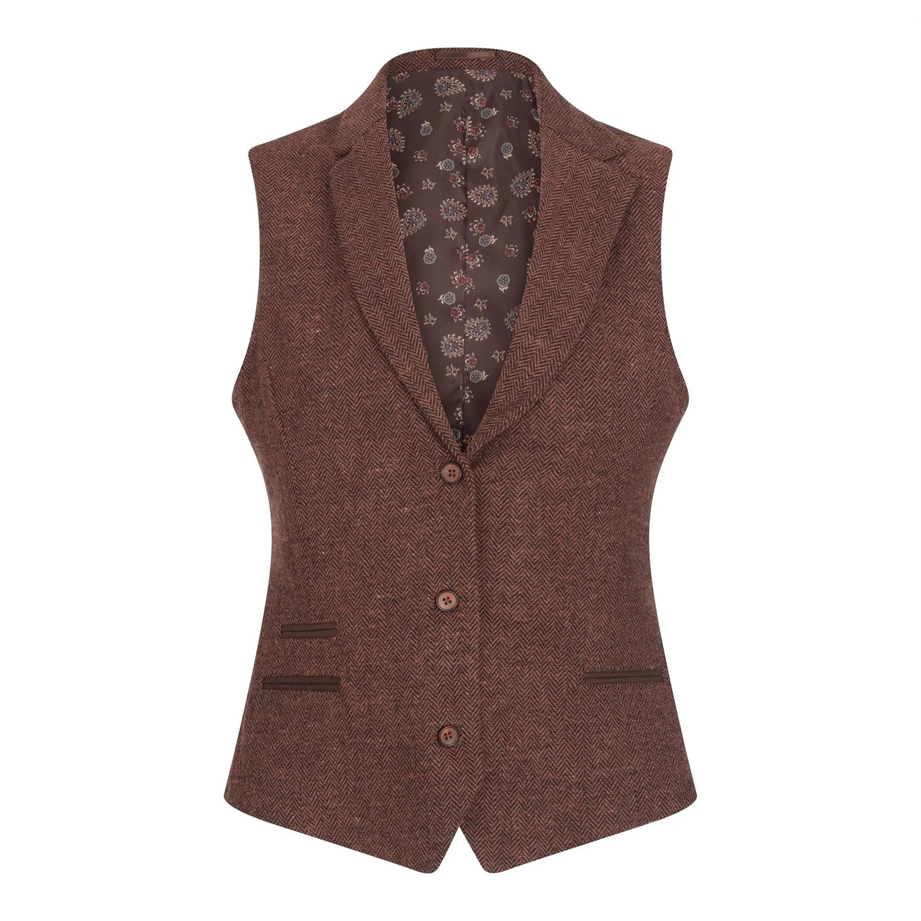 WS-12 - Women's Tweed Suit Waistcoat Herringbone Wool Rust Brown
