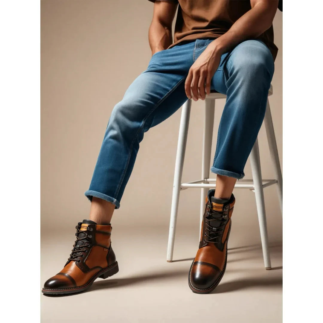 York - Men's Cuero Brown Lace Up Leather Ankle Boots