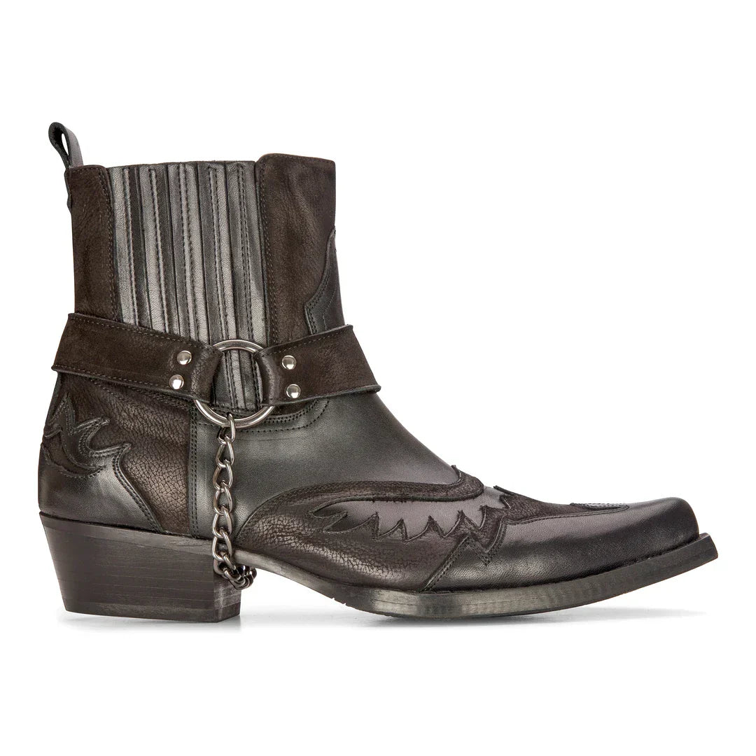 Mens Western Black Cowboy Boots Vintage Pointed Knight Ankle Country Boot Riding Real Leather