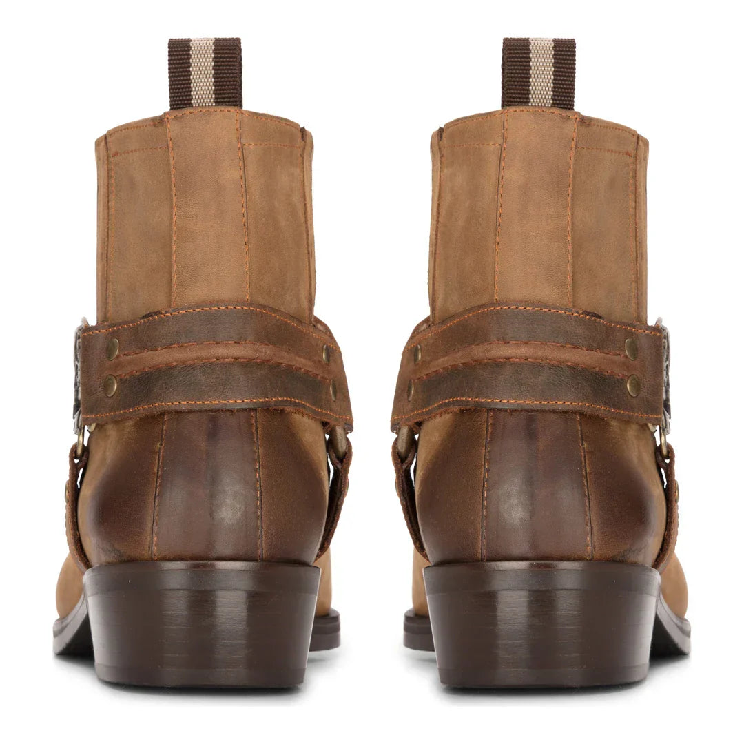 Mens Western Cowboy Tan Boot Vintage Square Toe Country Hunting Hiking Real Leather Riding Bikers