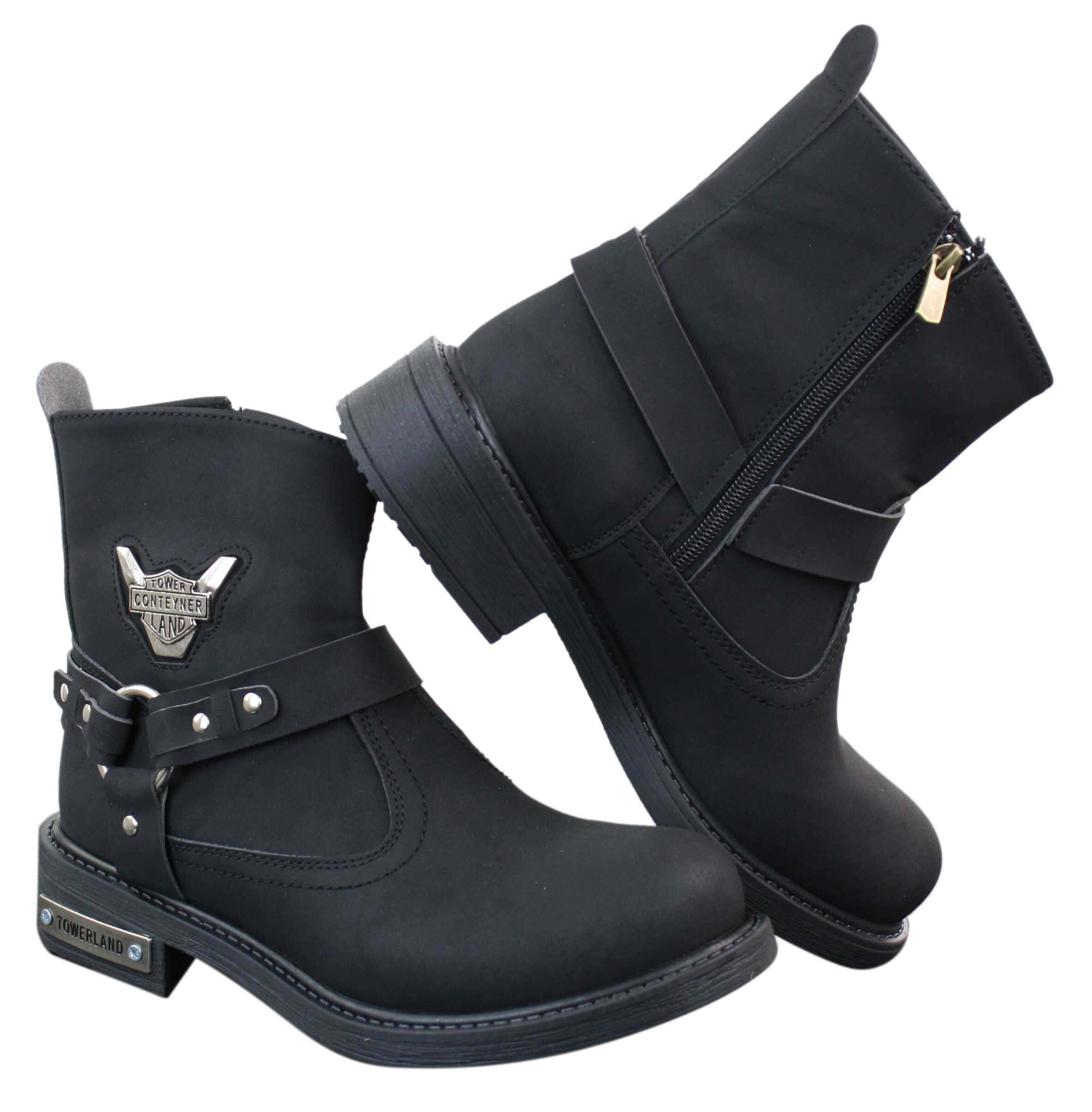 Mens Cowboy Motorcycle Riding Boots Nubuck PU Leather