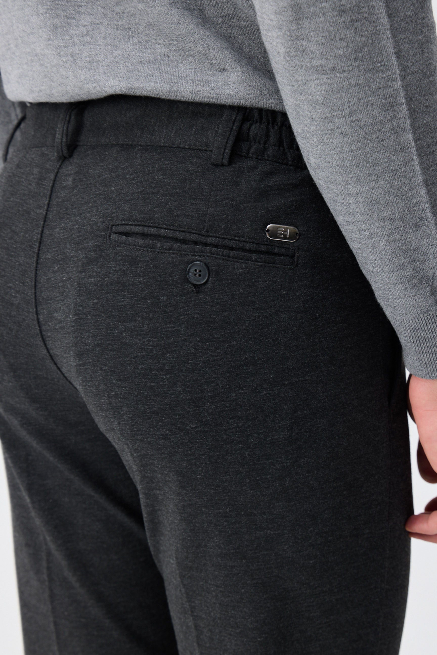 Men’s Taupe Charcoal Smart Drawstring Trousers Tailored Tapered Fit