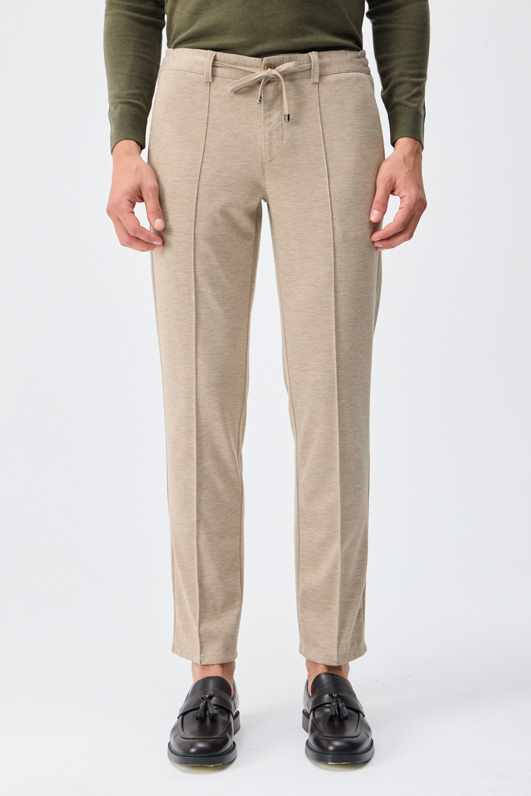 Men’s Beige Soft Jersey Smart Casual Suit Blazer Jacket & Trousers Set