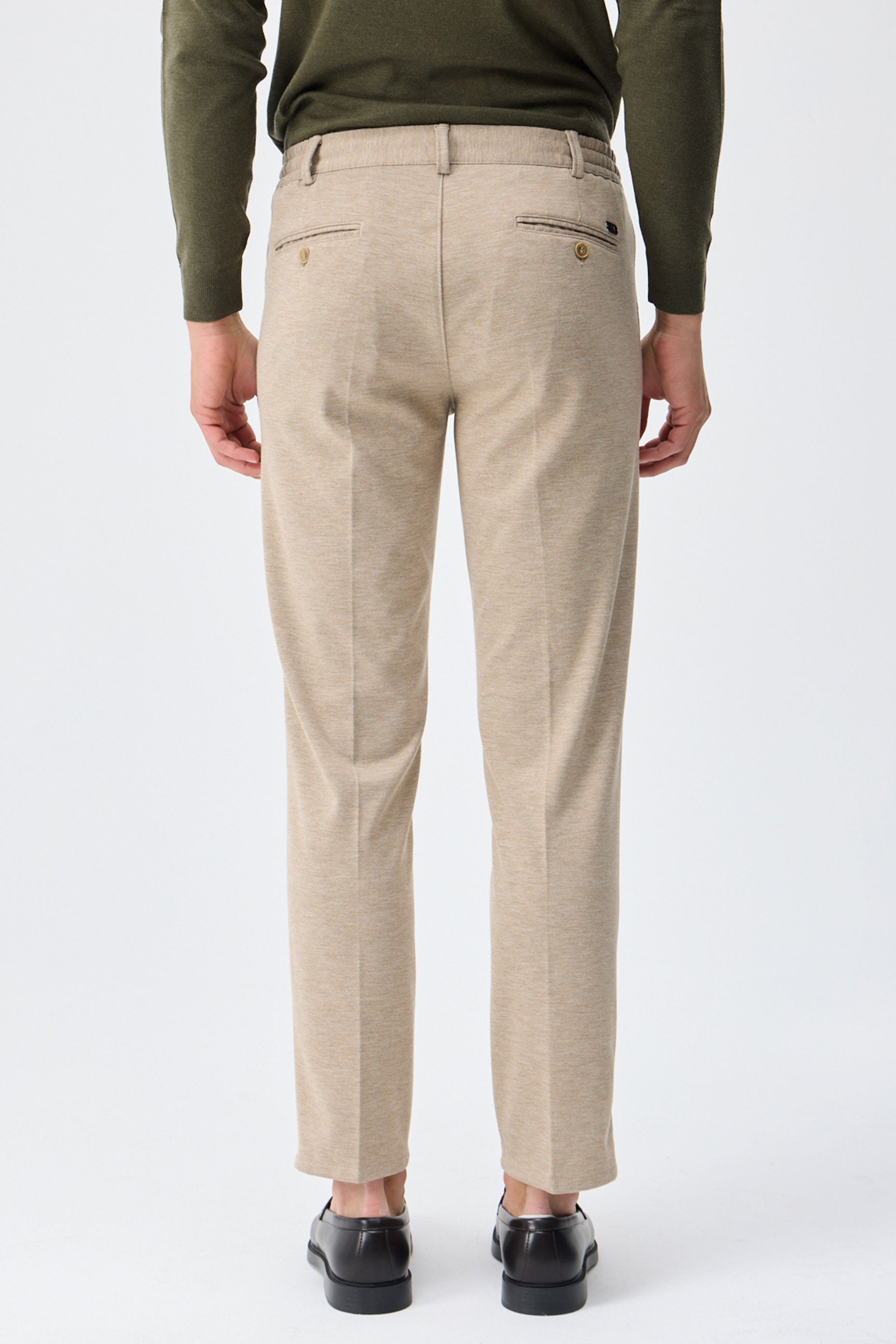 Men’s Taupe Oatmeal Beige Smart Drawstring Trousers Tailored Tapered Fit