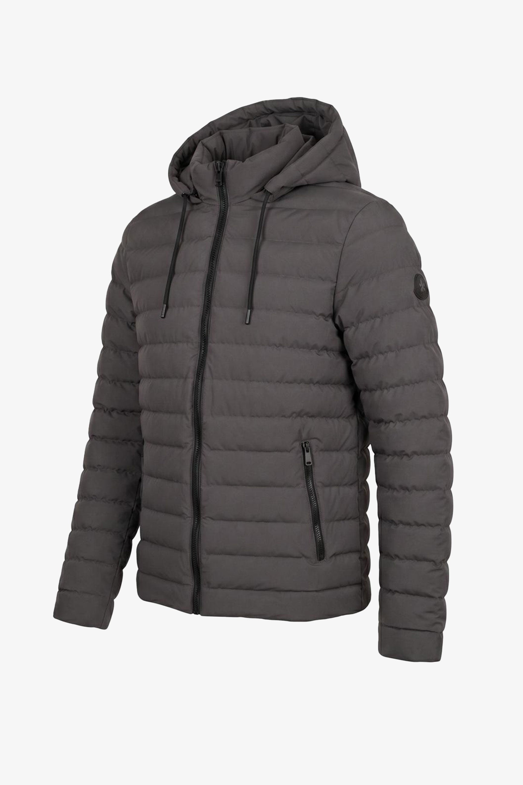 Men’s Grey Hooded Puffer Jacket Lightweight Quilted Zip Coat