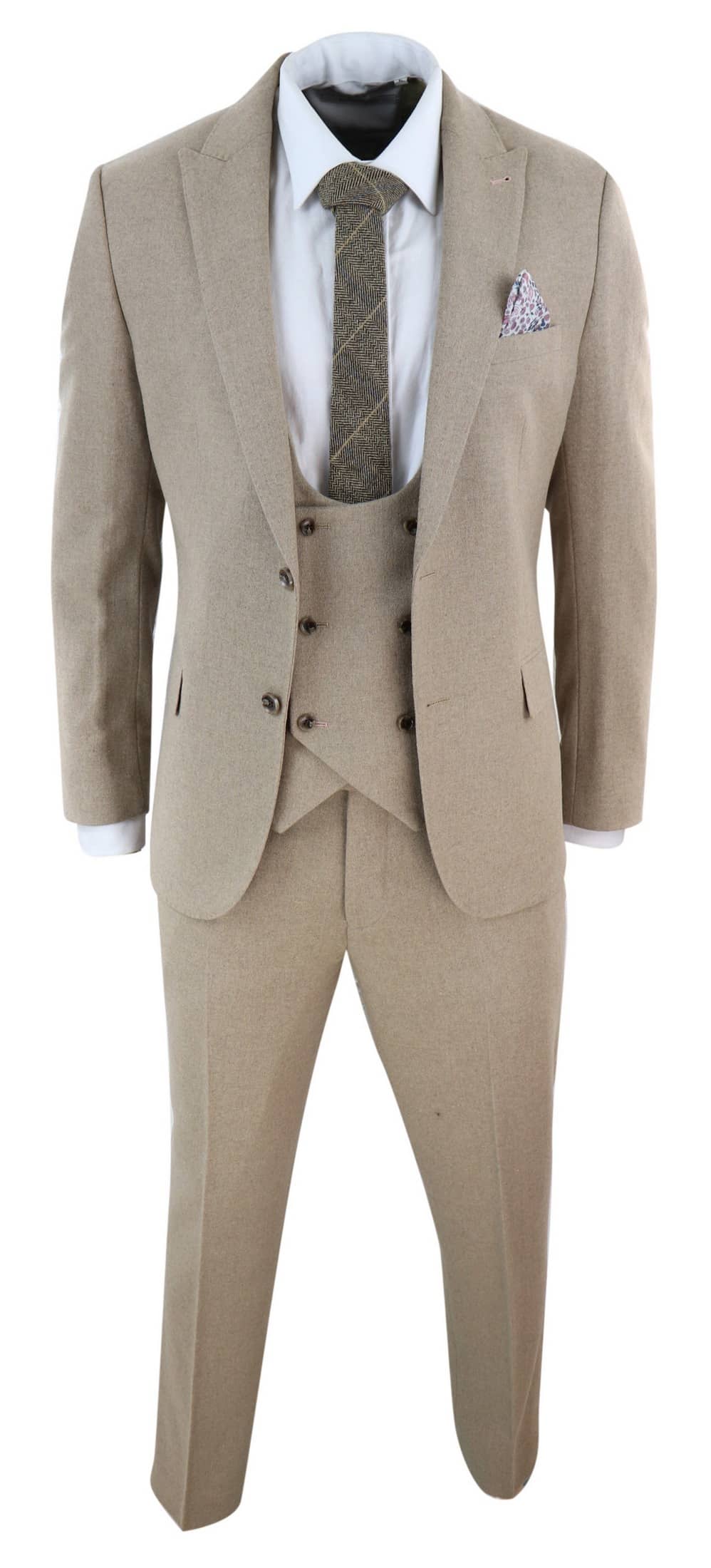 Men's Beige 3 Piece Wool Suit