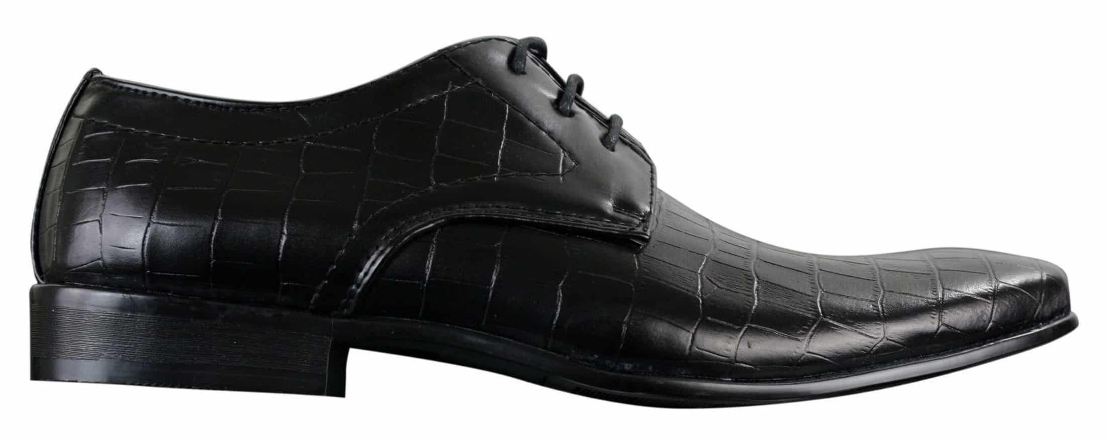 Mens Black Tan Brown Crocodile Snake PU Leather Shoes Laced Smart Formal Pointed