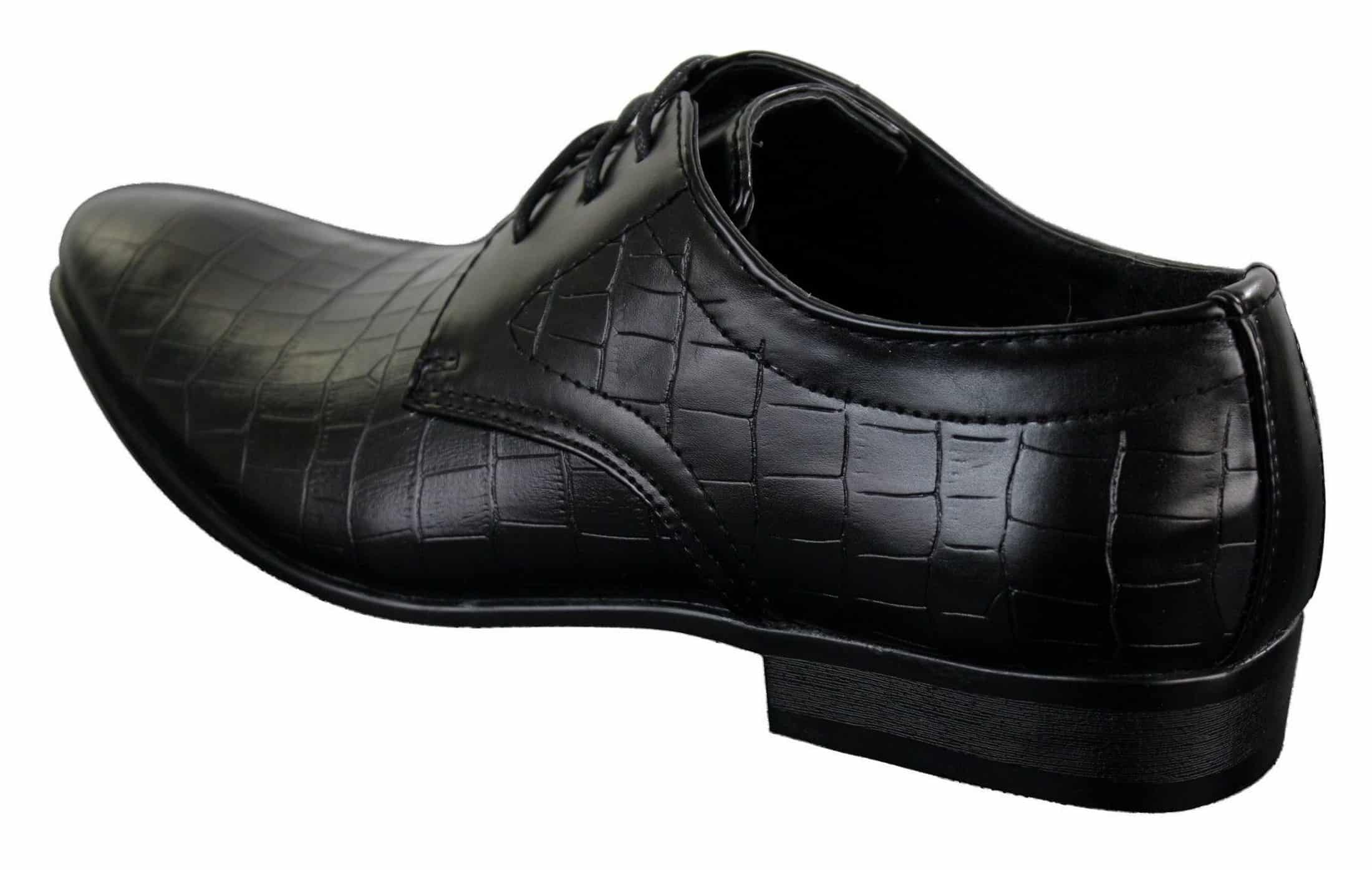 Mens Black Tan Brown Crocodile Snake PU Leather Shoes Laced Smart Formal Pointed
