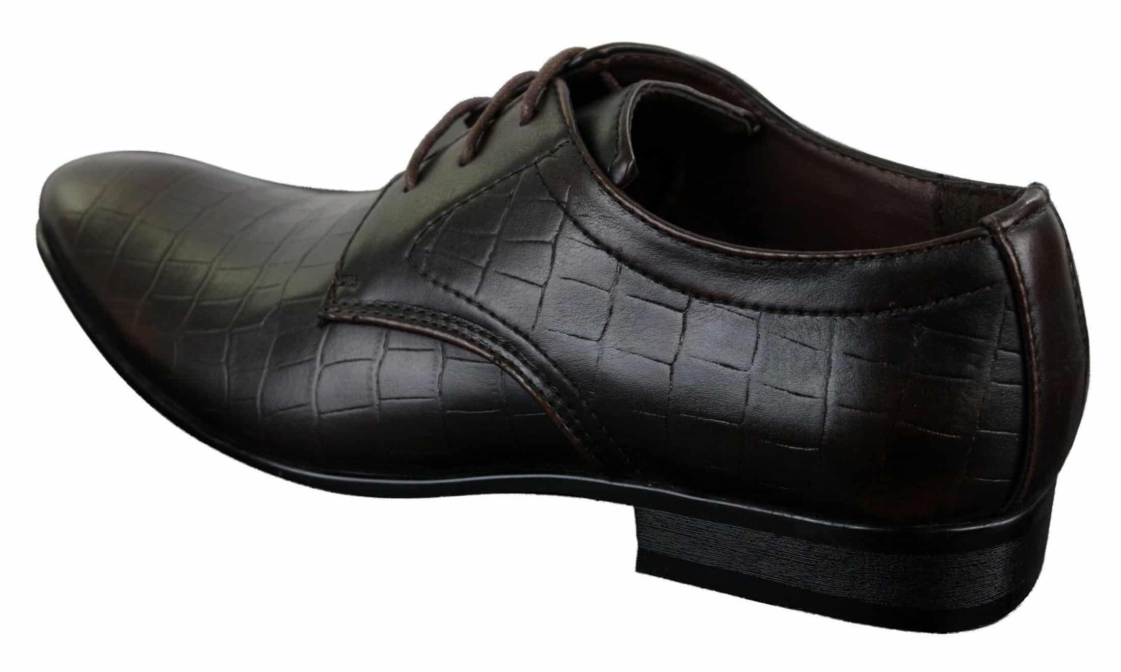Mens Black Tan Brown Crocodile Snake PU Leather Shoes Laced Smart Formal Pointed