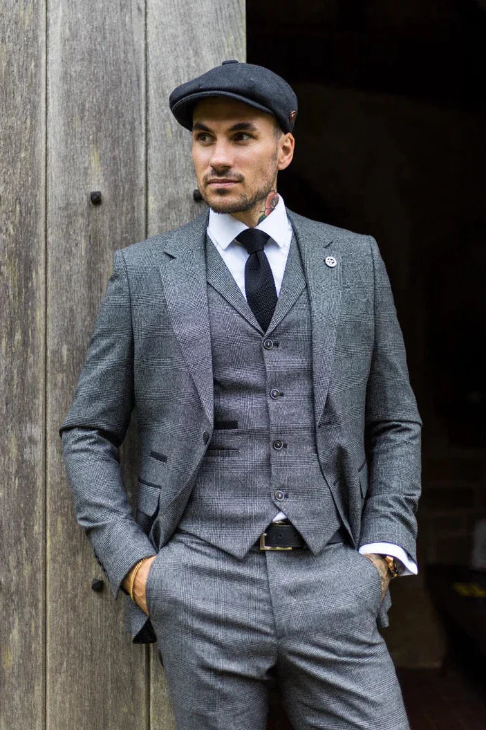 Men's Grey Glen Check 3 Piece Suit