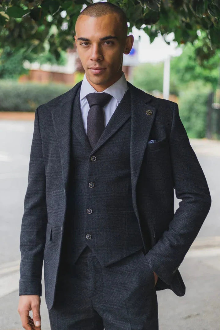 Men's Black Glen Check 3 Piece Suit
