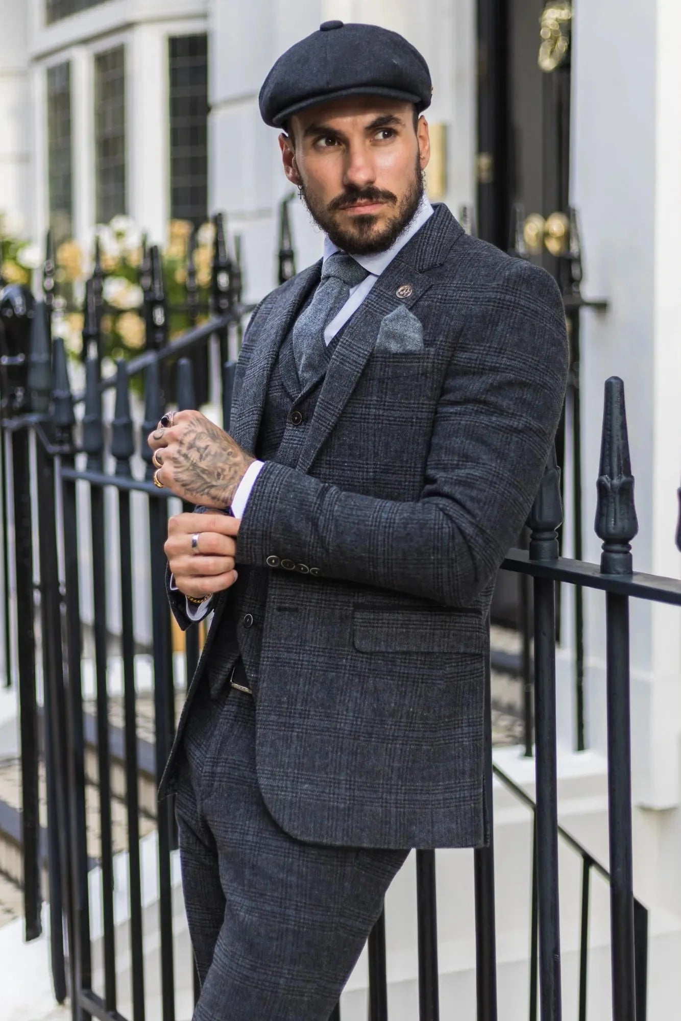 Men's Grey Tartan Check 3 Piece Suit