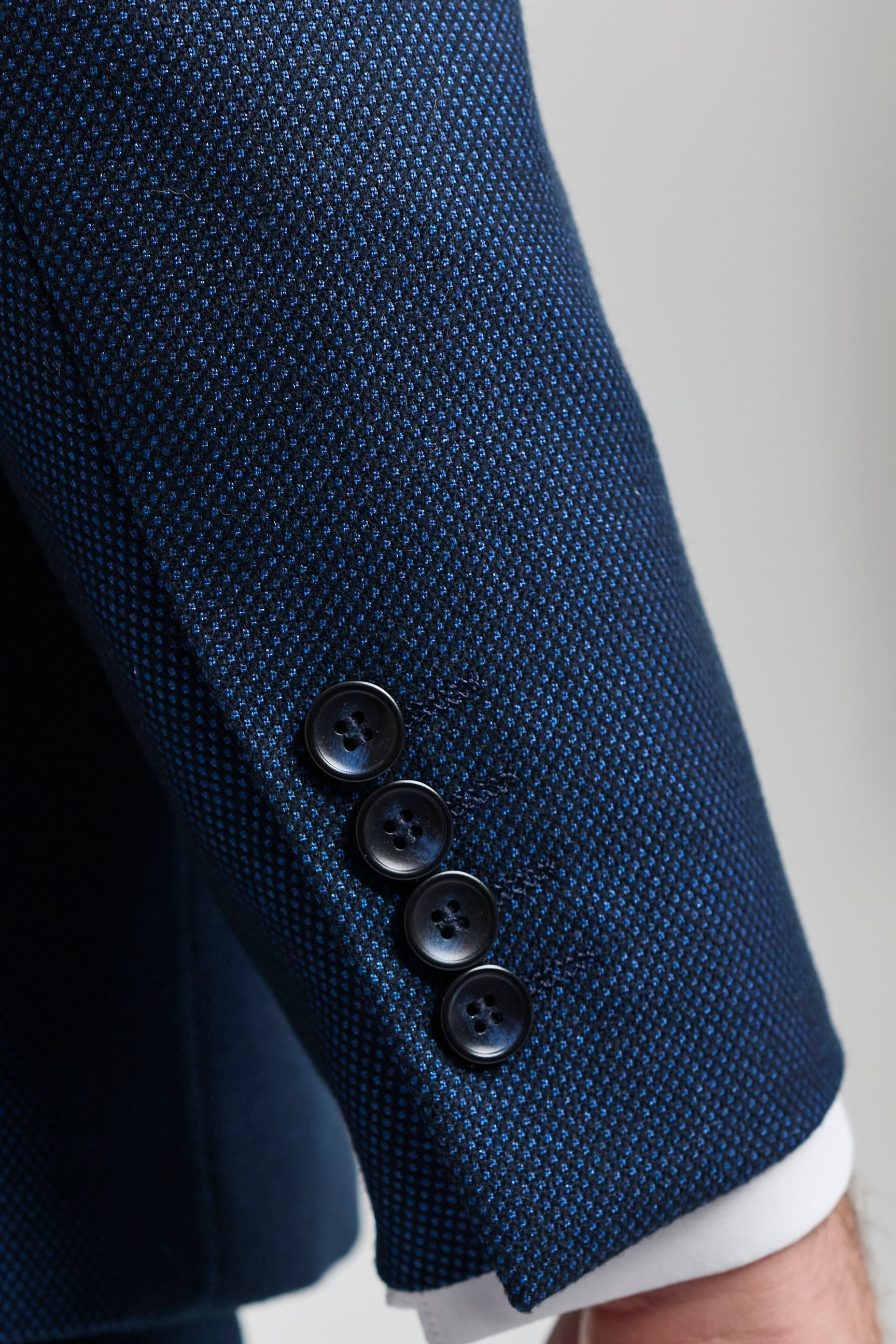 Mens Navy Blue 3 Piece Suit Birdseye Suit Wedding Prom Formal Smart Classic