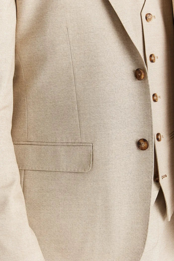 Belmont - Men's Beige 3 Piece Stitch Lapel Classic Suit