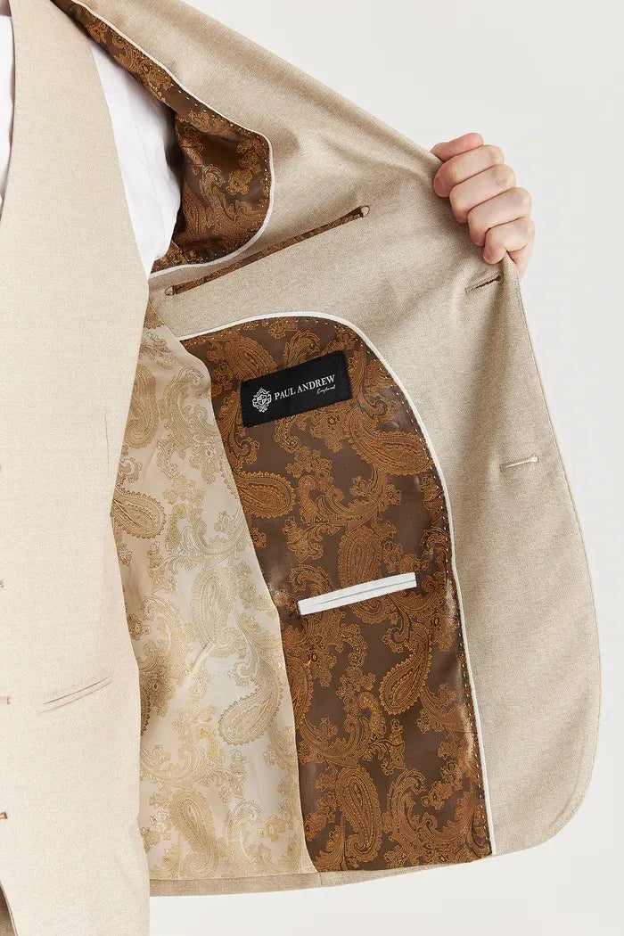 Belmont - Men's Beige 3 Piece Stitch Lapel Classic Suit