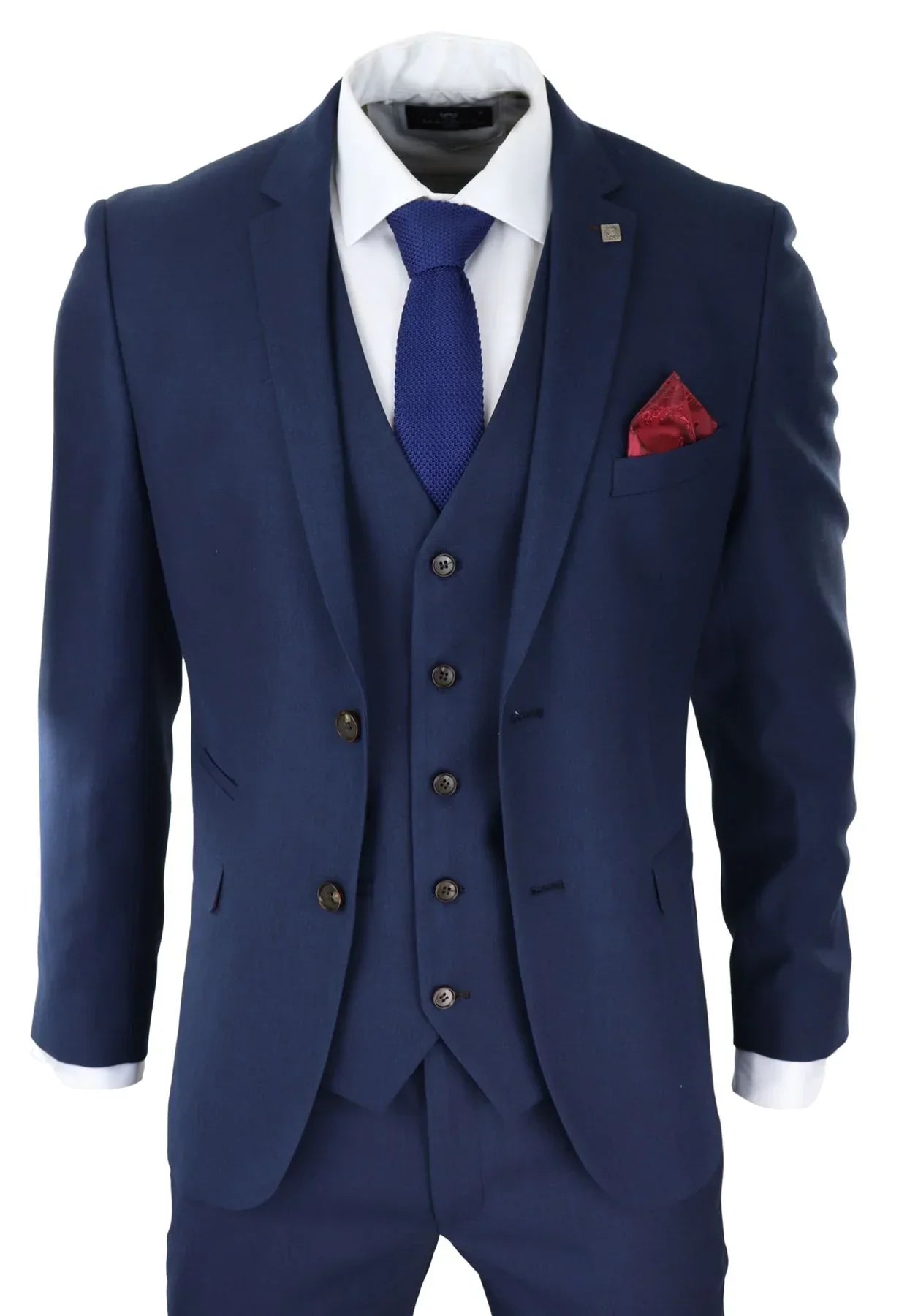 Mens Navy 3 Piece Suit Tailored Fit Smart Formal Classic Wedding Retro Vintage