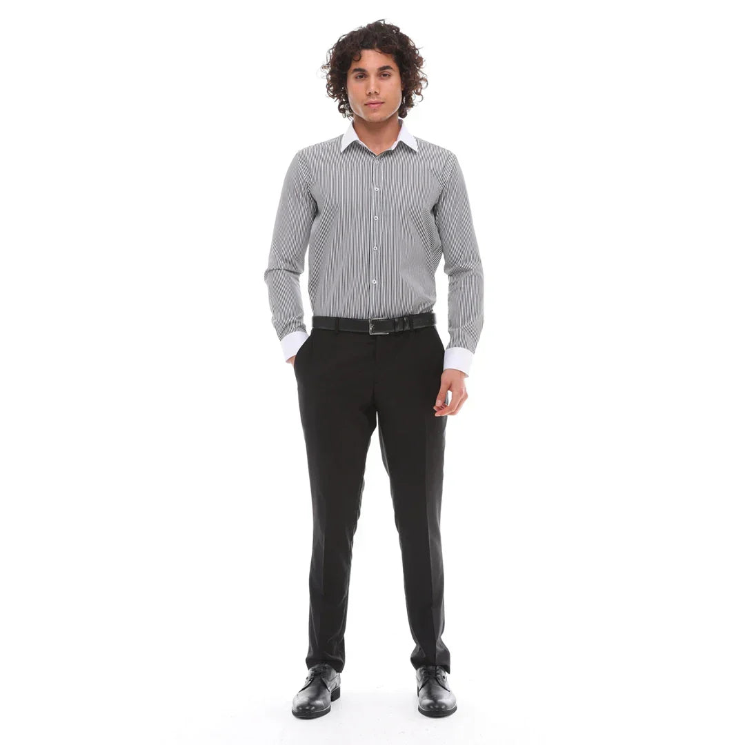 Men's Button Down Stripe Dress Shirt Formal Classic Collar - Black