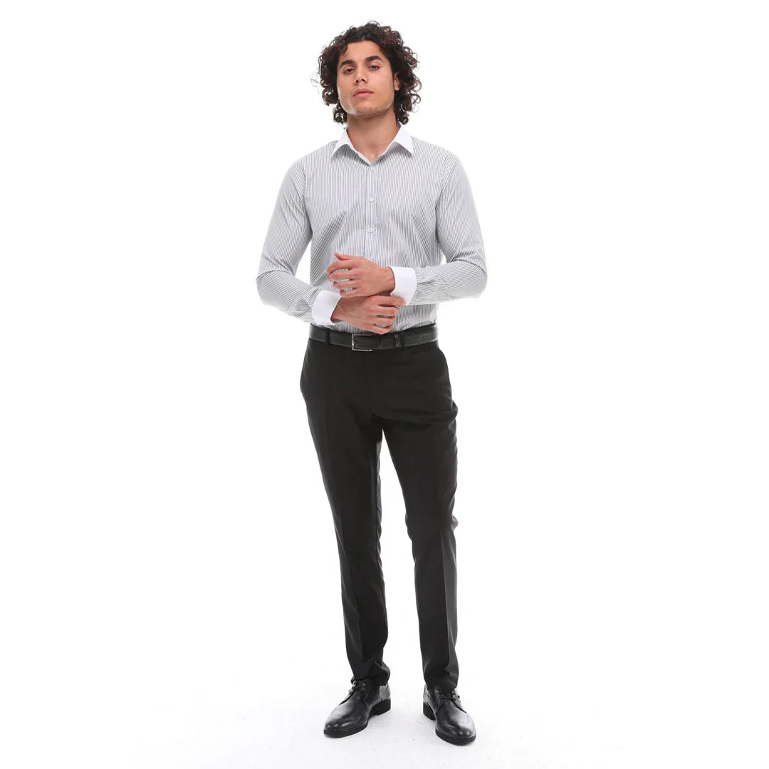 Men's Button Down Stripe Dress Shirt Formal Classic Collar - Grey